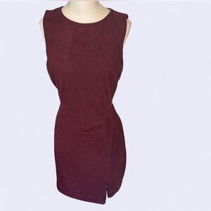 Ralph Lauren burgundy asymmetrical sheath dress with ruching at waist and a slit